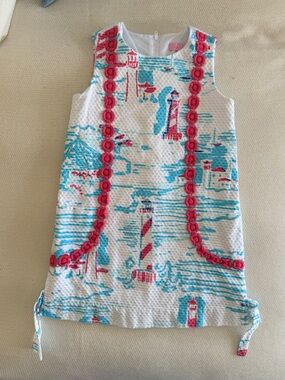 Lilly Pulitzer Girls Shift Dress in Watch Out Lighthouse Print